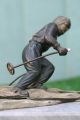 Orig.  Art Deco Lamp With Cold Painted Spelter Skiing Male Figure C1930s Art Deco photo 1