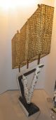Mid Century Modern Atomic Three Light Table Lamp Ceramic W/ Fiber Shades Mid-Century Modernism photo 9
