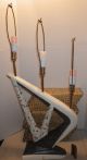 Mid Century Modern Atomic Three Light Table Lamp Ceramic W/ Fiber Shades Mid-Century Modernism photo 10