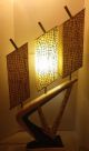Mid Century Modern Atomic Three Light Table Lamp Ceramic W/ Fiber Shades Mid-Century Modernism photo 1