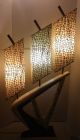 Mid Century Modern Atomic Three Light Table Lamp Ceramic W/ Fiber Shades Mid-Century Modernism photo 3