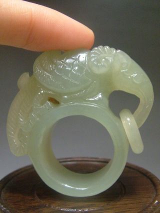 Large Old Antique Chinese Celadon Nephrite Old Jade Thumb Ring Phoenix photo