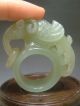 Large Old Antique Chinese Celadon Nephrite Old Jade Thumb Ring Phoenix Rings photo 2