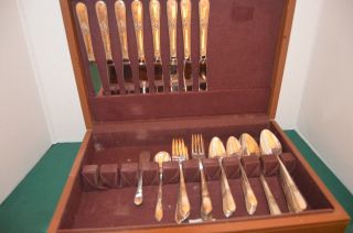 Vintage 1847 Rogers Bros.  52 Pc.  Silverplate Adoration Flatware In Storage Chest photo