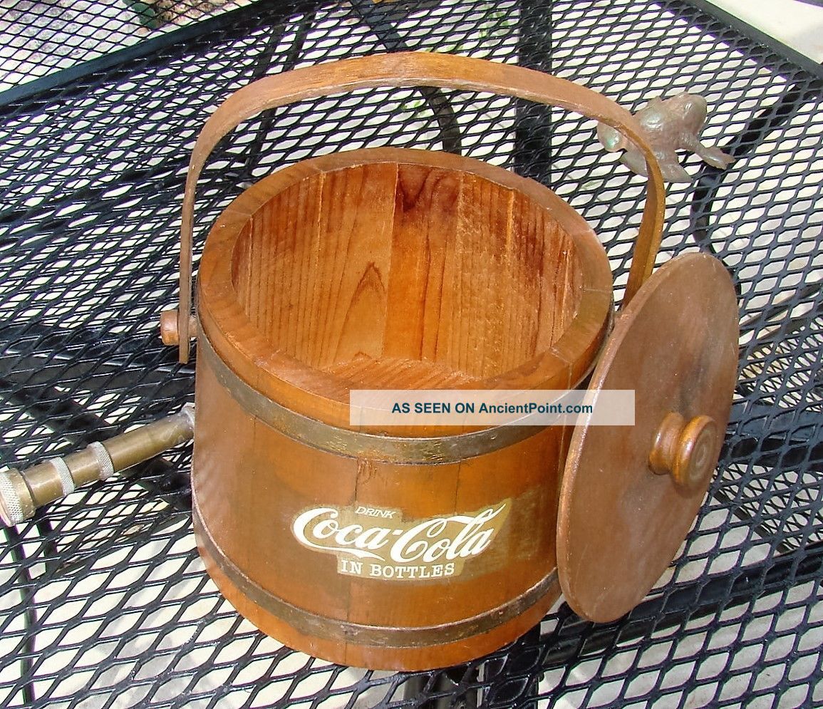 Antique Primitive Wooden Firkin Bucket With Coca Cola Decal Primitives photo