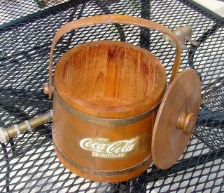 Antique Primitive Wooden Firkin Bucket With Coca Cola Decal photo
