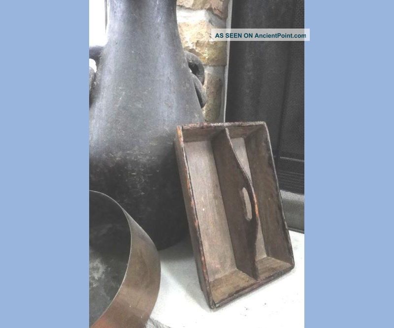 1800s Antique Early Wood Knife/flatware Tote W/orig Paint Folky,  Prim Square Nail Primitives photo