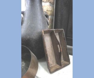 1800s Antique Early Wood Knife/flatware Tote W/orig Paint Folky,  Prim Square Nail photo