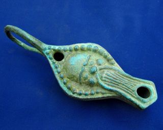 Rare Greek Bronze Amulet - Oil Lamp - Satyr 2nd Century Bc (892 -) photo