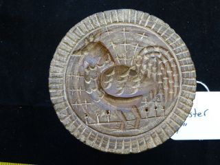 Primitive Wood Carved Rooster Stamp Print Butter Mold photo