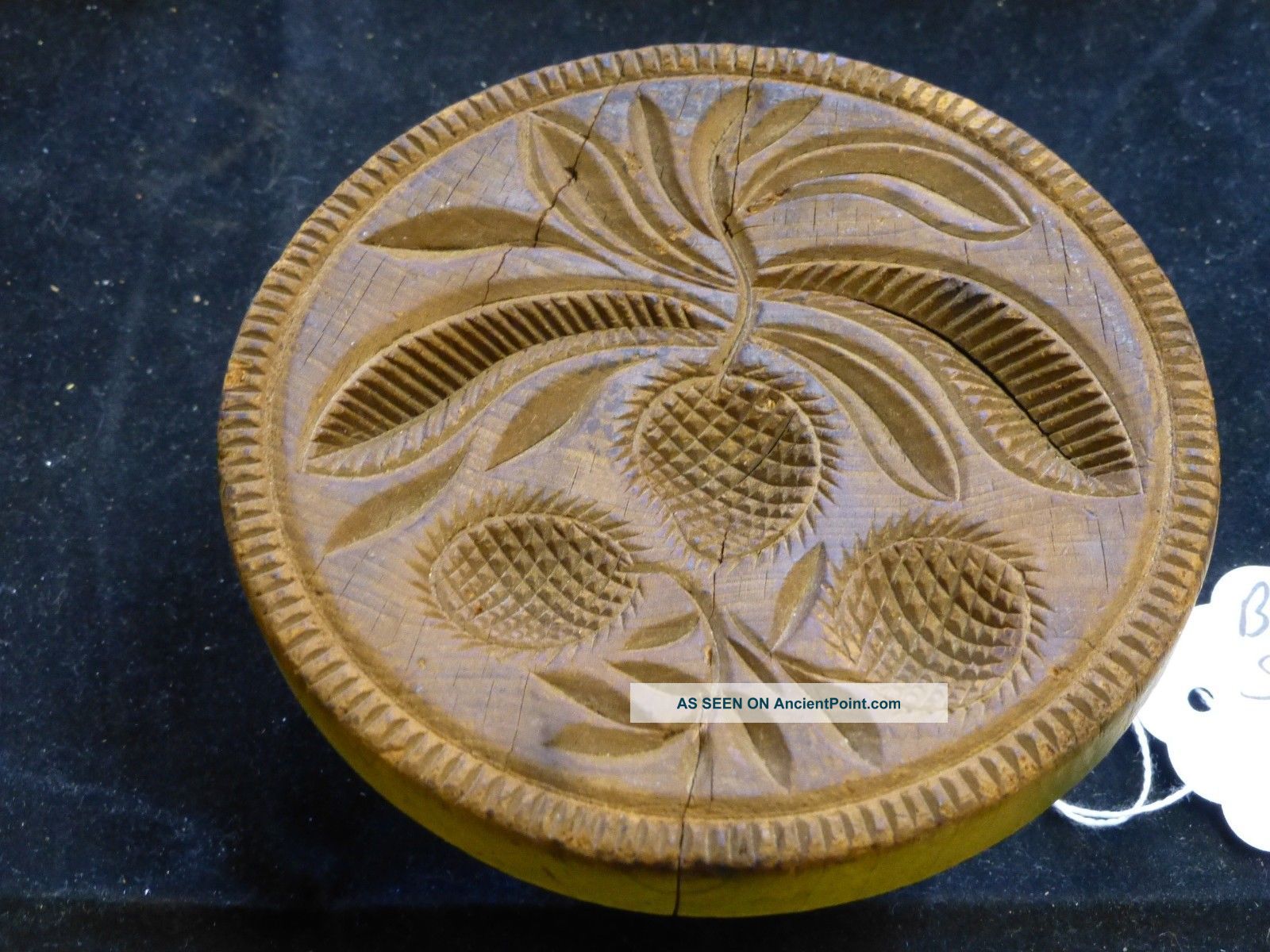 Primitive Wood Carved Stylized Strawberry Plant Stamp Print Butter Mold Primitives photo