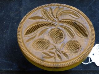Primitive Wood Carved Stylized Strawberry Plant Stamp Print Butter Mold photo