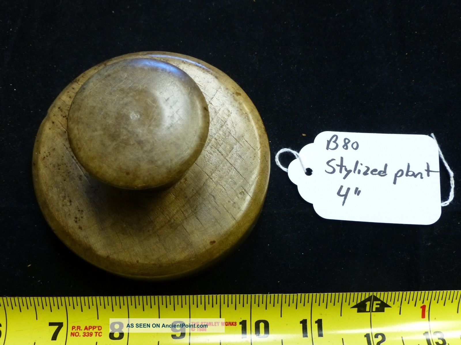 Primitive Wood Carved Stylized Plant / Fleur - De - Lis Stamp Print Butter Mold Primitives photo