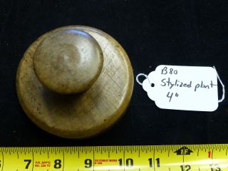 Primitive Wood Carved Stylized Plant / Fleur - De - Lis Stamp Print Butter Mold photo