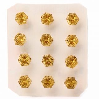 (12) 12mm Vintage Czech Gold Foil Mirrored Bumpy Hexagon Honey Glass Buttons photo