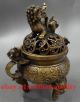 Chinese Buddhist Exquisite Dragon Lion Hollow - Out Censer Bronze Dog Incense Burners photo 2
