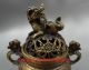 Chinese Buddhist Exquisite Dragon Lion Hollow - Out Censer Bronze Dog Incense Burners photo 3