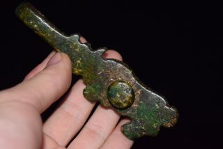 Old Chinese Green Jade Carved Dragon Hook Amulet Pendant photo