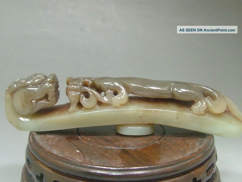 Antique Old Chinese Nephrite Celadon Jade Carved Statue Liger=china Ru - Yi Other Antique Chinese Statues photo