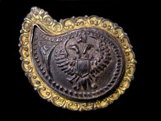 Magnificent Antique Bull Horn Ornate Silver Gilt Buckle, photo
