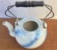 Rare Antique Blue & White Salt Glaze Stone Ware Pottery Teapot Tea Kettle Crocks photo 1