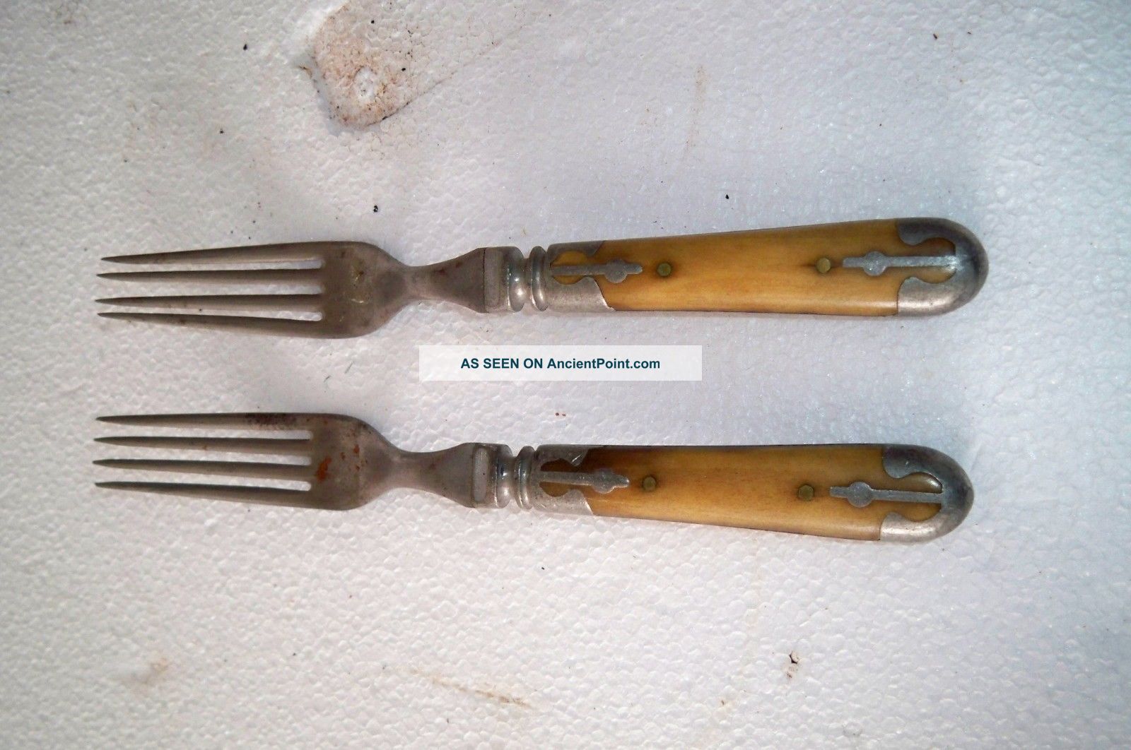 Antique Riveted Bone Handle Pewter Civil War Forks Primitives photo