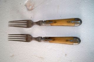 Antique Riveted Bone Handle Pewter Civil War Forks photo