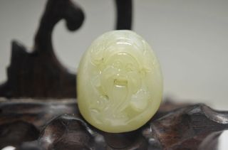 Delicate Chinese Hetian Jade Hand Carved God Of Wealth Pendant Fs49 photo