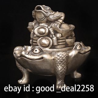 Chinese Silver Copper Hand - Carved Toad & Gold Incense Burner W Ming Dynasty Mark photo