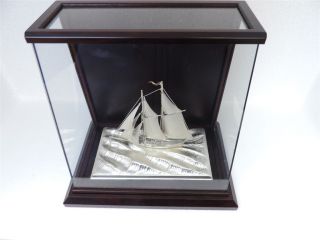 Masterly Hand Crafted Japanese Sterling Silver 2 Masted Model Yacht Ship Japan photo