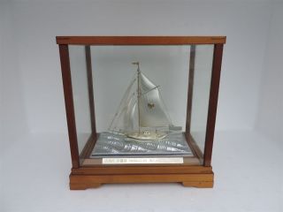 Masterly Hand Crafted Signed Japanese Sterling Silver 985 Model Yacht Ship Japan photo