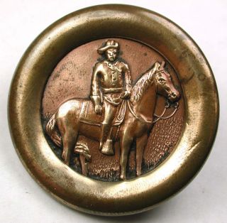 Lg Sz Antique Brass Button Teddy Roosevelt On Horse Back Just Over 1 & 3/8 