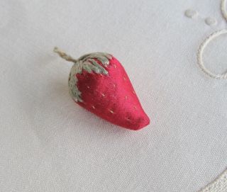 Antique Sewing Emery Silk Strawberry Tiny Size Embroidered photo
