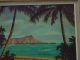 Vintage Diamond Head Waikiki Hawaii Oil Painting Signed Estelle Hickernell Folk Art photo 4