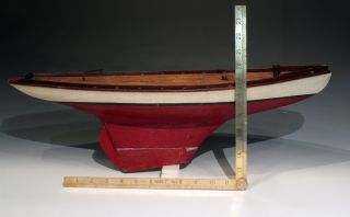 Antique Pond Boat,  With Rudder And Lead Keel.  Great Deck Details. photo
