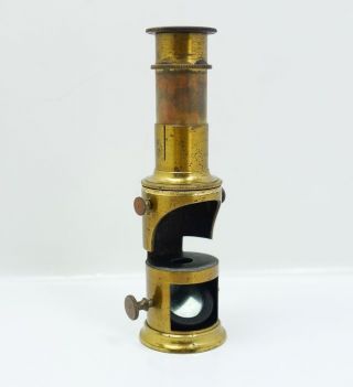 Antique 19c Fine Lacquered Brass Miniature Pocket Microscope photo