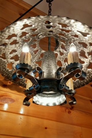 Antique/vtg Gothic/mission Hanging Swag Chandelier Light/lamp,  Hammered photo