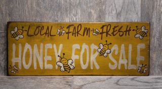Primitive Honey Bee Sign,  Rustic Honey Sign,  Antiqued Honey Bee Sign photo