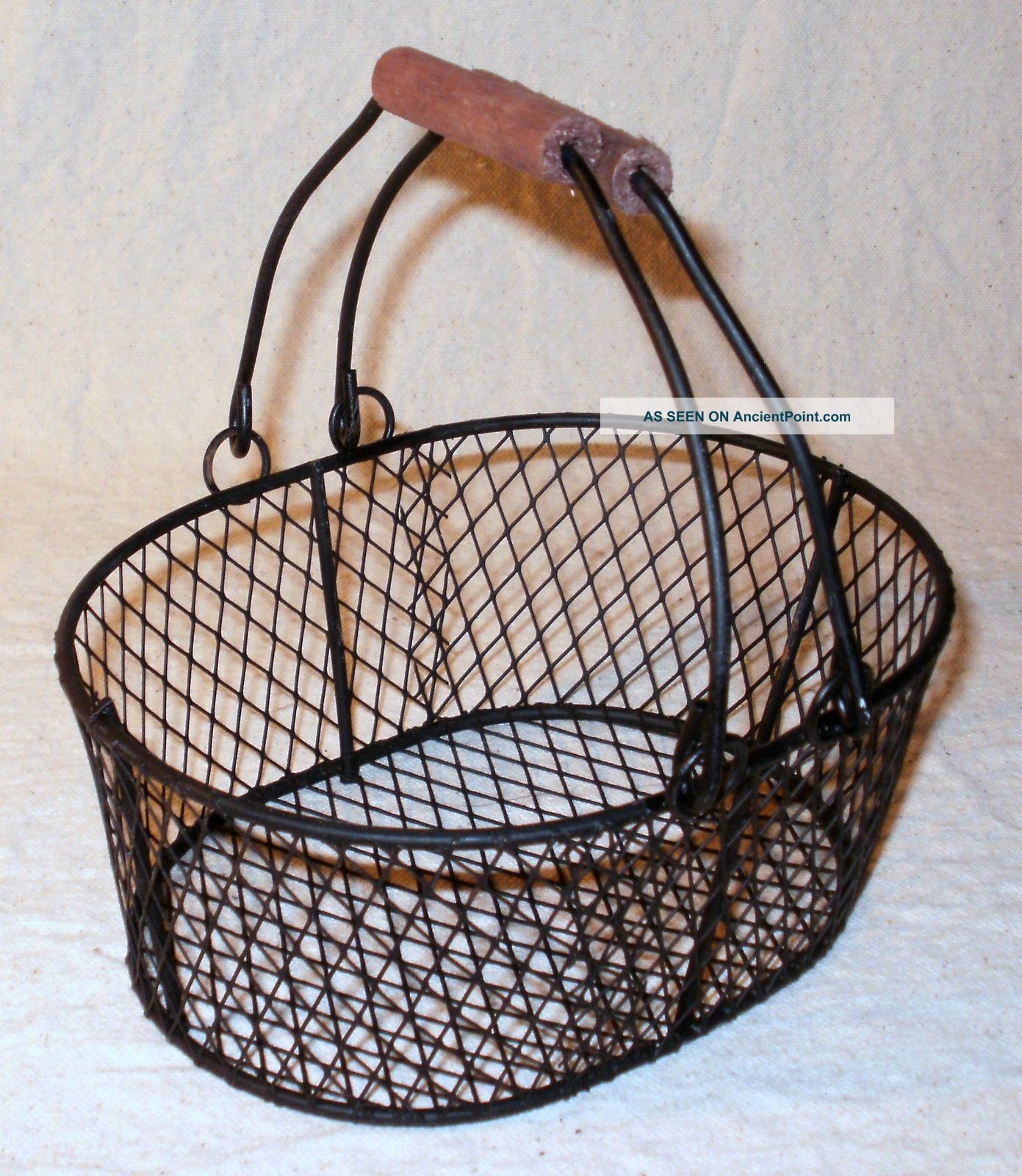 Cute Black Oval Wire Mini - Basket With 2 Wood - Trim Swing Handles Medium Primitives photo