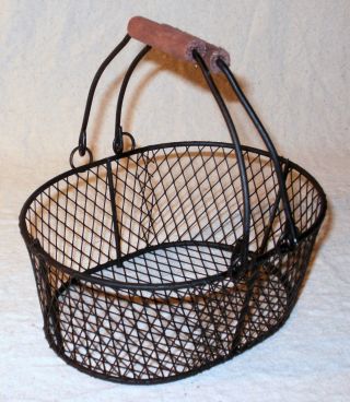 Cute Black Oval Wire Mini - Basket With 2 Wood - Trim Swing Handles Medium photo