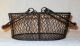 Cute Black Oval Wire Mini - Basket With 2 Wood - Trim Swing Handles Medium Primitives photo 2