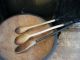 3 Primitive Antique Wood Stirring Spoons Dry Black Milk Paint Primitives photo 2