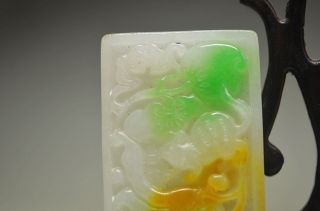 Exquisite Chinese Natural Jadeite Hand Carved Mice Ruyi Pendant Fs50 photo
