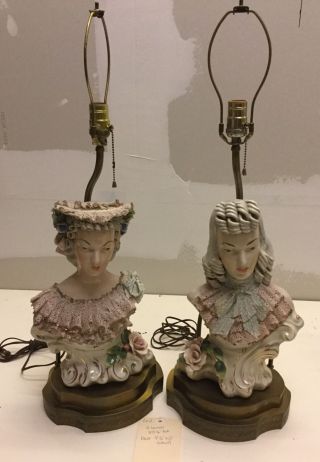 Pair Vintage Large Table Cordey Bust Bust ' S Porcelain Lamps photo