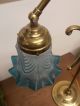 Edwardian Brass Rise And Fall Table Lamp With Blue Glass Shade.  Lovely Piece. Edwardian (1901-1910) photo 4