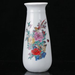 Chinese Famille Rose Porcelain Hand - Painted Flower & Bird Vase W Qianlong Mark photo