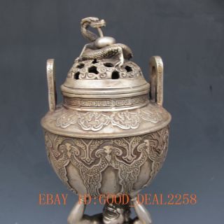 Chinese Tibetan Silver Handwork Incense Burner - - - Ghost Dragon photo