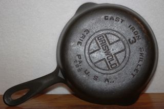 Griswold Large Block Logo Erie 3 Cast Iron Skillet 709 Seasoned photo
