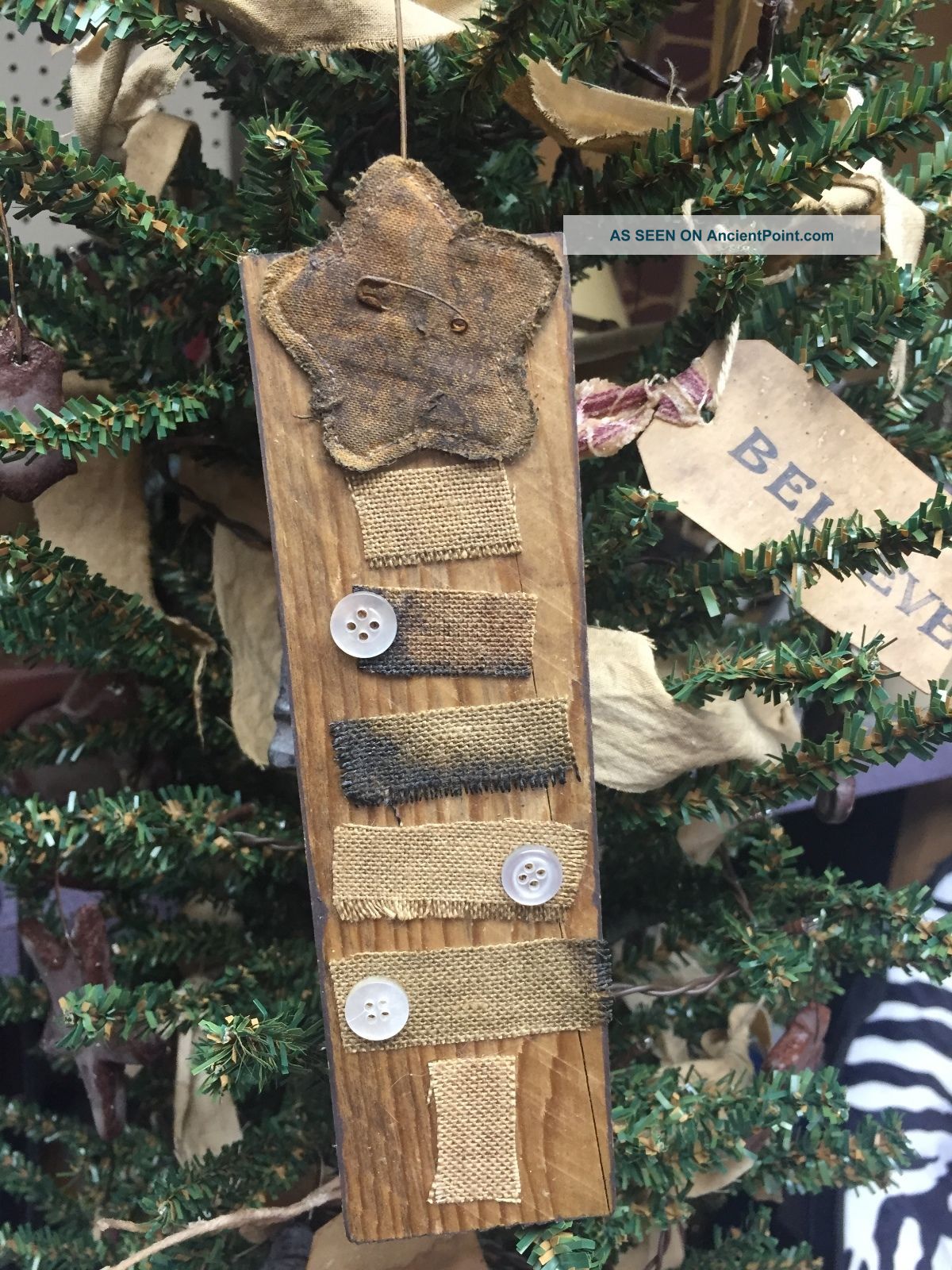 Primitive Christmas Tree Rustic Buttons Sampler Mini Sign Repurposed Wood Primitives photo