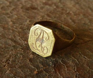 Post - Medieval Bronze Ring With Initials (315). photo